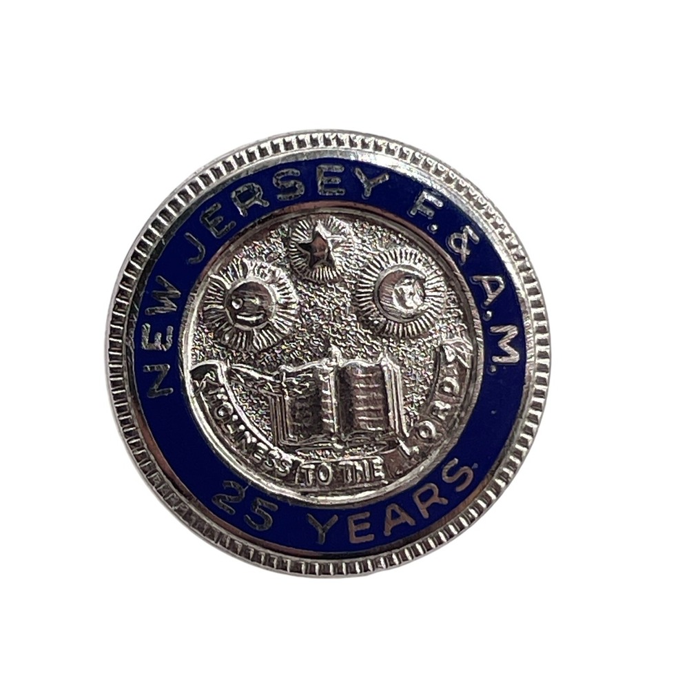 Freemason Masonic 25 Year F & AM New Jersey Sterling Silver 925 Member Lapel Pin